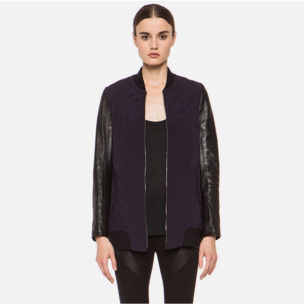 Rag & Bone eggplant pacific silk quilted jacket with leather size XS